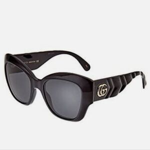 Auth Gucci Women's Matelasse Rounded Cat Eye Sunglasses, Shiny Black, One Siz…